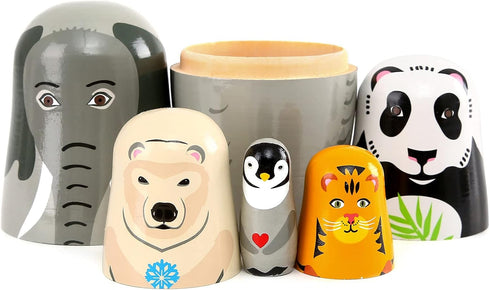 Bgraamiens Nesting Dolls Russian Matryoshka Wood Stacking Dolls for Kids, Handmade Toys (Animals)