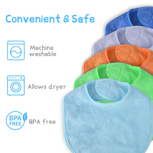 Vicloon Baby Bibs, 8Pcs Terry Bib Set, Waterproof Protection for Girls & Boys, Adjustable Hook-&-Loop Closure