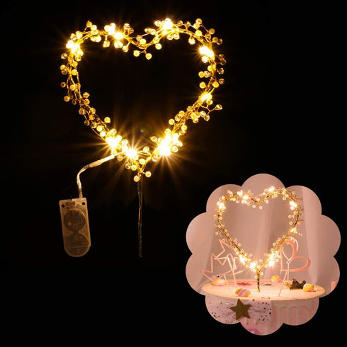Wedding Cake Toppers Love Heart Pearl Cake Toppers with LED Light for Birthday Wedding Engagement Decorations