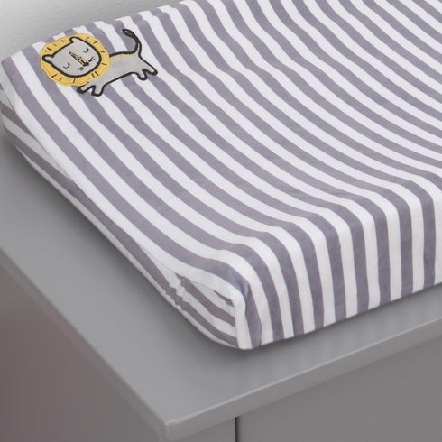 Little Love by NoJo Roarsome Lion - Grey, White Stripe Plush Changing Pad Cover with Yellow Lion Applique, Grey, White