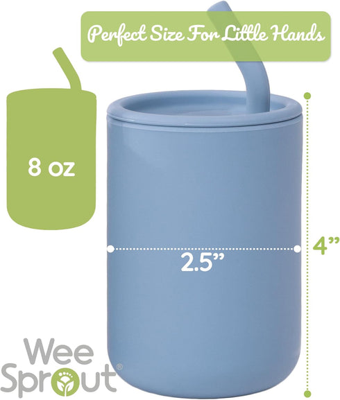 WeeSprout Silicone Baby Cups with Straws and Lids, Set of 2, 4 & 8 oz Food Grade Toddler Training Containers