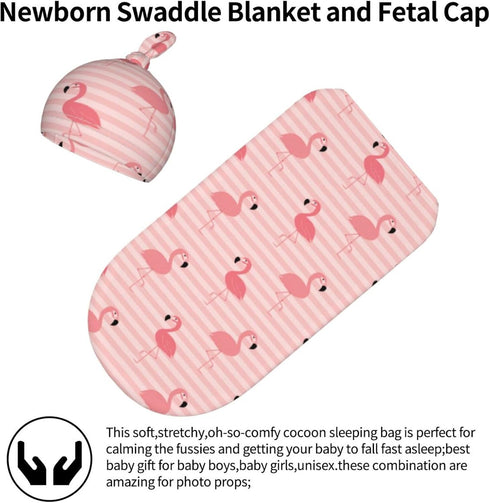 Nezweld Set, Flamingo Newborn Swaddle Blanket for baby,Unisex Baby Stuff,Soft for Boys Girls, with Beanie hat Baby