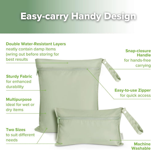 2pcs, haakaa Waterproof Wet Bags for Baby Wet Dry Bags for Cloth Diaper, Swimsuit & Travel, Grass