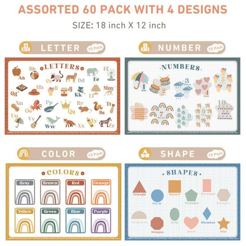60 Pack 12" 18" 4 Babebay Disposable Placemats for Baby, Sticky Toddler Placemat for Restaurants, Dining Table, Party