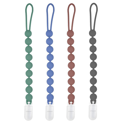 Silicone Pacifier Clip Holder, 4 Pack One Piece Soft Flexible Binky Clips for Boys, Birthday Gift