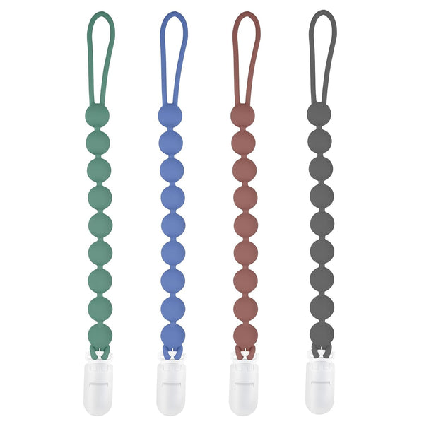 Silicone Pacifier Clip Holder, 4 Pack One Piece Soft Flexible Binky Clips for Boys, Birthday Gift