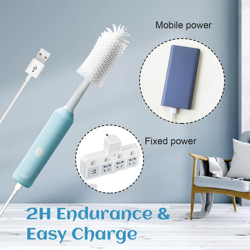 Electric Baby Bottle Brush Cleaner - Rechargeable Silicone Brushes Set with Replaceable Brush Head