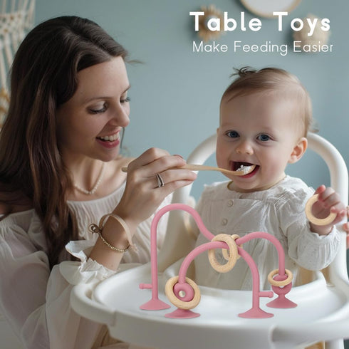 Socub High Chair Toys with Suction Cups for Infant Toddlers 6-12 18 Months, Montessori Educational Interactive Table Toys | Silicone Teething Toy | Baby Sensory Chew Toy for Baby Boys Girls (Pink)