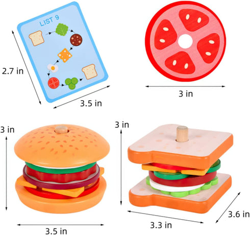 Wooden Burger Sandwich Stacking Toys - Play Food Toy for Toddlers, Montessori Educational Toy for 3 Year Olds