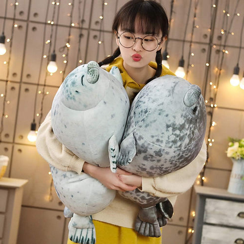EHOTONG Cute Blob Seal Pillow, Chubby Seal Plush Hug Pillow, Gray, 15"