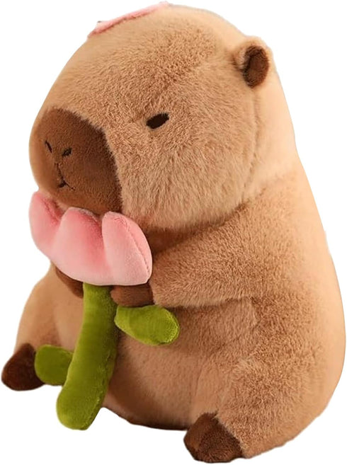Cute Capybar Plush Doll, Flower Capybar Stuffed Animal Toy, Children's Gift Pillow (11 Inches)
