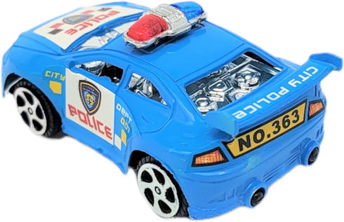 Colorful Mini Police Toy Cars (12 Pack) (3") in Blue, Red, Black, and White, Plastic Winding Pull Back Racers