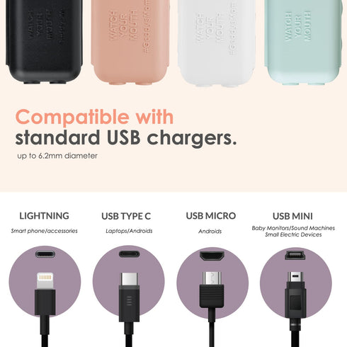 Geddy's Mom Watch Your Mouth USB Charger Protector, Award-Winning Baby Proof Cord Protector (3-Pack, White)