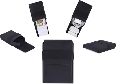Playing Card Case - Leather Holder for Board Games, Coin Pouch, Money Organizer, and Card Deck Holder (Black)
