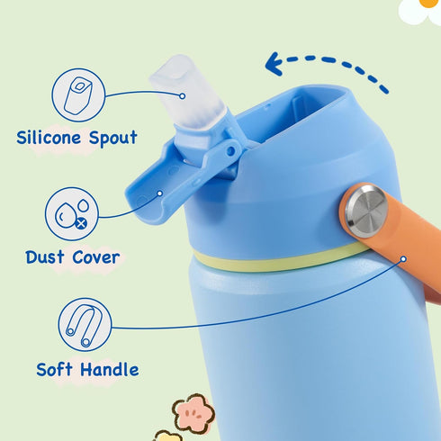 12oz Kerilyn Kids Water Bottle, Stainless Steel Insulated Water Bottle for Kids, Toddler Cup with Straws Leak-Proof