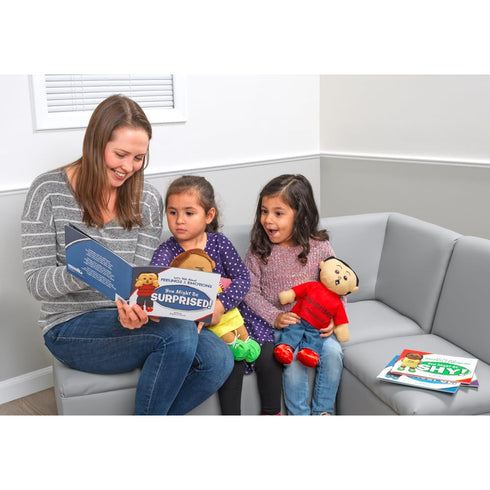 Excellerations English & Spanish Emotions Books + Dolls + Blocks Kit 2-8 Books 4 Dolls 16 Blocks