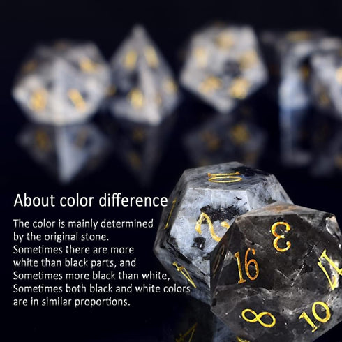 Natural Gemstone DND Dice Set, 7 Pcs Labradorite Handmade Polyhedral D&D Dice with Gift Box for Role Playing Games