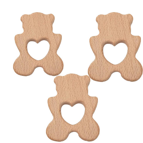 Arakierst 10pcs Wood Polar Bear Teething Accessory, Pure Natural Beech Handmade Pendant