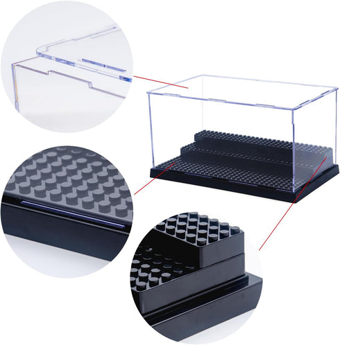 Minifigure Display Case for Action Figures, Dustproof Acrylic Box with 3 Movable Steps for Collection Models