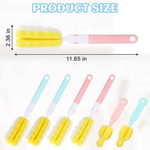 Keggaen 6Pcs Mugs(4Pcs+2 Bottle Brush Sponge, Cup Water Bottle Sponge Brush Cleaner, Detachable Handle Portable Water