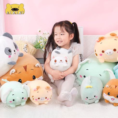 AIXINI 8 inch Cute White Cat Plush Stuffed Animal - Cylindrical Body Pillow, Super Soft Cartoon Hugging Toy