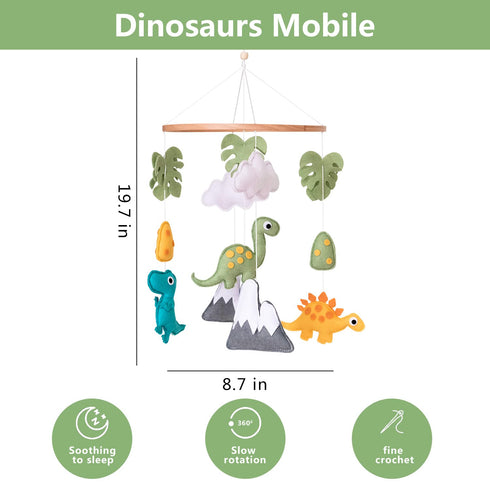 Pack Dinosaur Baby Crib Mobile, Dino Baby Mobile, Neutral Nursery Mobile Decoration for N Play, for Baby Boy & Girl