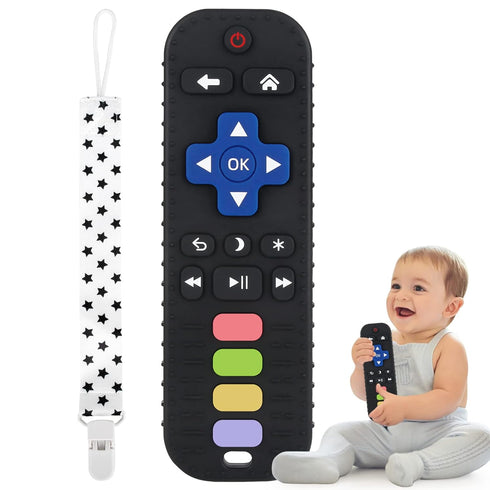 Fu Store Black Silicone Teething Toys for Infants, Remote Control Shape Teethers, BPA Free & Freezable