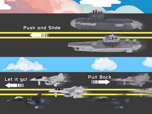 Set 5+ Crelloci Aircraft Carrier Military Naval Ship Toy Play with Small Scale Model Planes Fighter Jets, Battleship