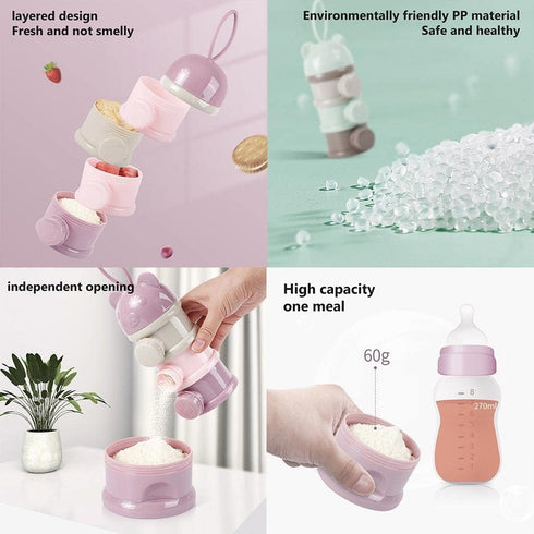 Enfudid 4 Portable Milk Powder Dispensers Pot, Layer Formula Milk Storage Container Portable Food Storage Containers