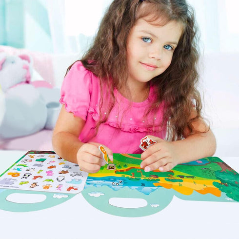 2 Sets Portable Jelly Quiet Busy Sticker Book - Vehicle & Animal Reusable Sticker Books for Kids, Educational Toys