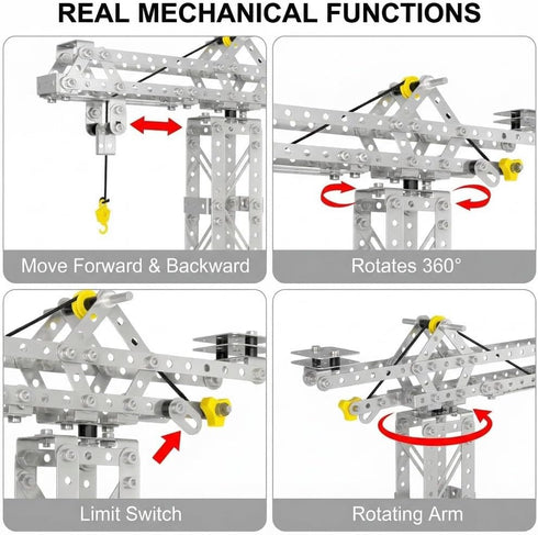 PANPAPA 273pcs 3 1 Set,Erector Sets 8-12,DIY Metal Building Toys, in Tower Crane & Frame Crane & Windmill Metal Model