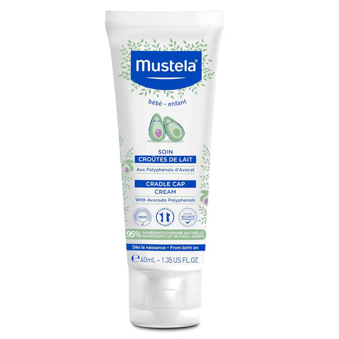 Mustela Baby Cradle Cap Cream, Newborn Safe with Natural Avocado, Paraben Free & Fragrance Free, 1.35 Fluid Ounce