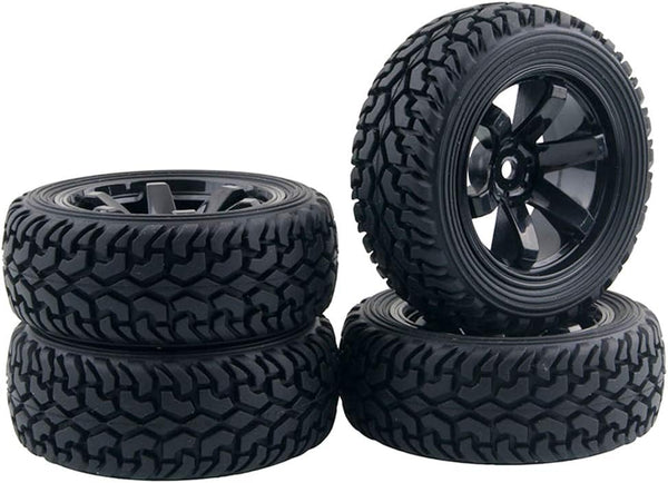 1:10 Rally Car Tires and Wheel Rims for 1/10 Tamiya HSP HPI Kyosho RC On Road Car Parts (Black)