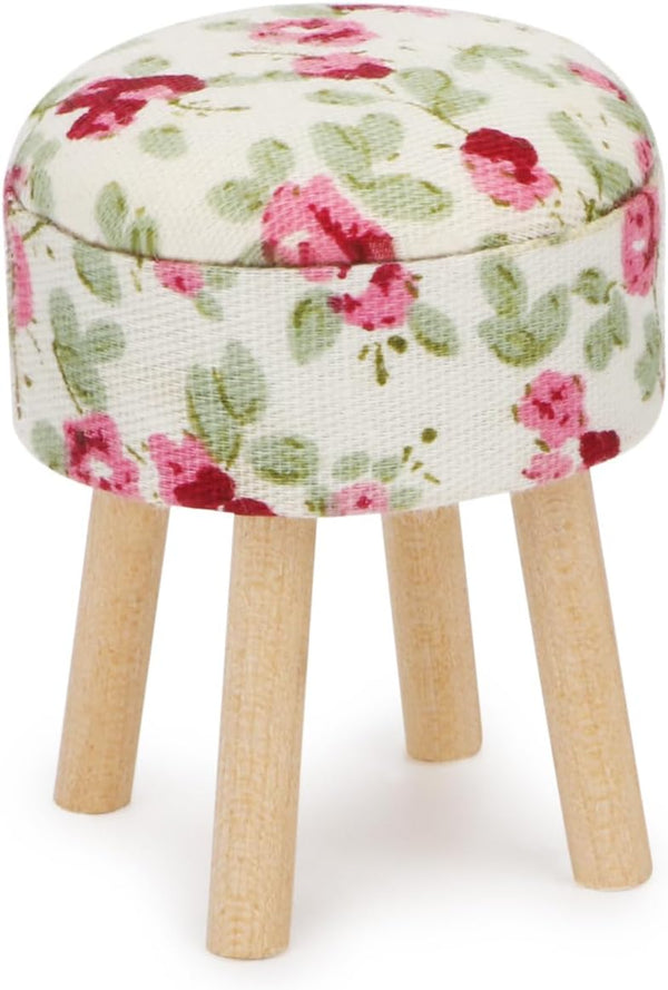 Dollhouse Stool Miniature Round Upholstered 1:12 Scale Wooden Stool Ornament Dollhouse Furnishing