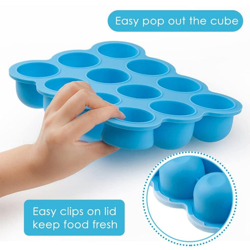 12 2.5oz Samuelworld Baby Food Storage Container, Portions x - BPA Free Silicone Freezer Tray with Clip-On Lid
