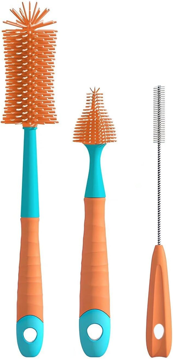 cicike Silicone Baby Bottle Brush Set (3-in-1) - Water Bottle Cleaner with Nipple