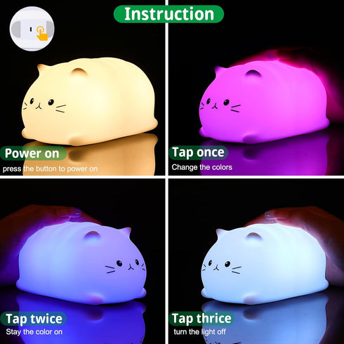 3 Tremdwoto Cat Night Light for Kids,Cute Colorful Night Light Baby Girl Squishy Night Lights Lamp Hour Timer Kitty