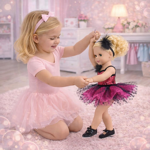 18 Inch Set 4 Set Emily Rose Doll Ballet Clothes - PC Pink Ballerina Outfit Leotard, Tutu, Headband & Tap Shoes | Dance