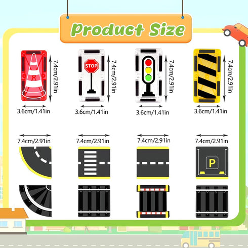 Set (26) Magnetic Road with Traffic Sign Toys, STEM Magnetic Building Blocks, Creative Educational Construction Toys
