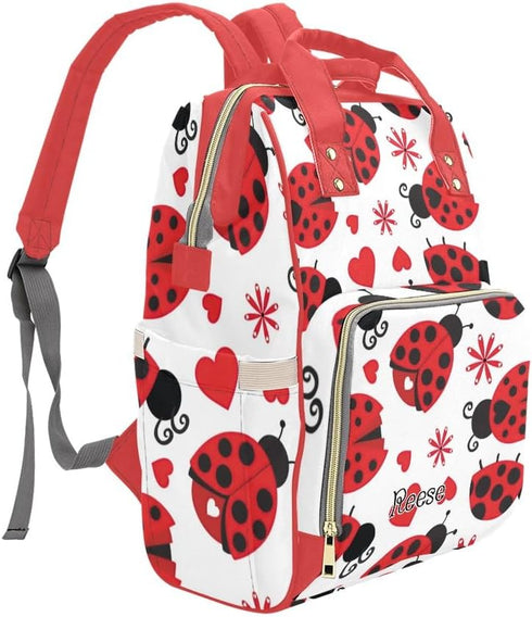 NZOOHY Backpack Mommy DayPack Red Hearts Ladybird Personalized Diaper Bag with Name,Custom Bag Nursing Baby Bags Travel