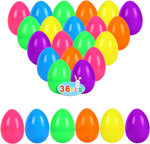 JIALWEN 36 PCS 3.35" Fillable Plastic Easter Eggs 6 Styles Bright Colors