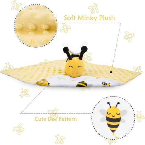 BORITAR Baby Security Blanket Soft Baby Lovey Unisex Lovey Baby Gifts for Newborn Boys and Girls Baby Snuggle Toy Baby Bee Stuffed Animal Yellow 14 Inch by BORITAR