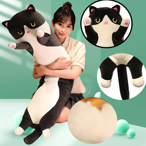 Werdast Gift(Black,18inches) Black Cat Long Plush Pillow Kitty Stuffed Animals Soft Sleeping Throw Pillow Doll Toy