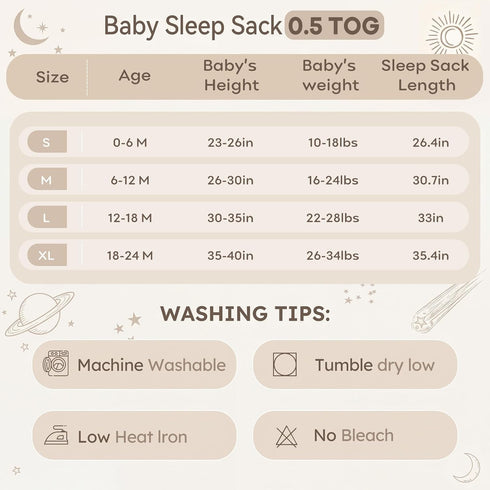 12-18 3 Pack 100% 0.5 2-Way Baby Sleep Sack Months Cotton Lightweight TOG Wearable Blanket Baby Sleep Bag with Zipper