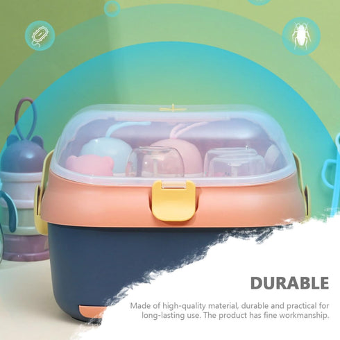 Toyvian Bottle Drying Rack with Cover Large Pink Blue Multifunctional Draining Storage Case for Breastfeeding Supplies