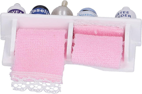 Dollhouse Wooden Towel Rack Bottles, 1:12 Simulation Miniature Furniture Model Toy for Bathroom Decoration