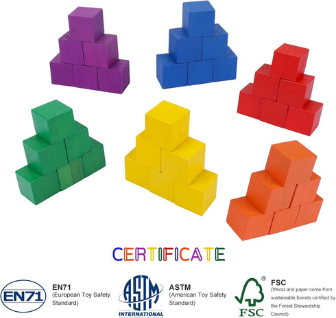 108 Pack 1 Inch 6 3+ Offelec Wooden Blocks, Colors STEM Math Sorting Toys, Wood Building & Stacking Blocks