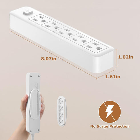 Outlet Cover Extension Cord 3 Feet, Ultra-Thin Concealer with Flat Plug, 5 AC Outlets, Childproof for Home