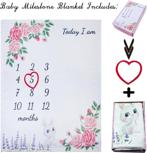 vmaisi Baby Milestone Blanket Gifts for Girl - Newborn Monthly Year Infant Growth Blankets Nursery Swaddling Blankets