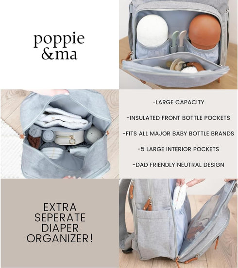 Generic Backpack Backpack Poppie & Ma Diaper Bag | Water Resistant and Durable | Multifunction Travel for Mom and Dad |